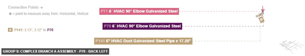 Group 9: Complex Branch A Assembly - Part 6¨ HVAC 90° Elbow Galvanized Steel - back_left
