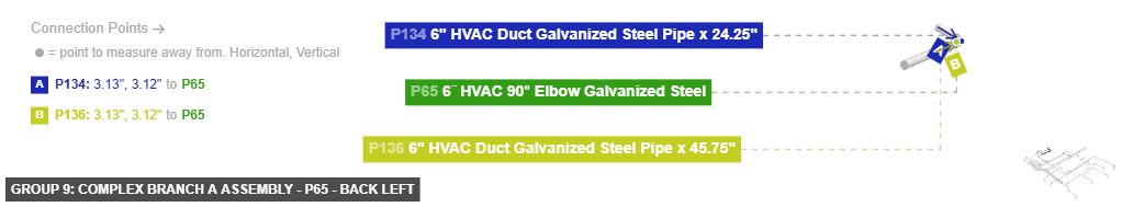 Group 9: Complex Branch A Assembly - Part 6¨ HVAC 90° Elbow Galvanized Steel - back_left