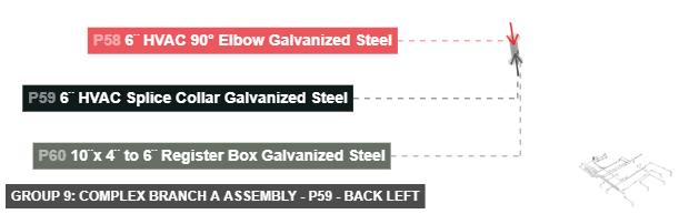 Group 9: Complex Branch A Assembly - Part 6¨ HVAC Splice Collar Galvanized Steel - back_left