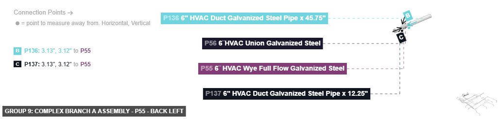 Group 9: Complex Branch A Assembly - Part 6¨ HVAC Wye Full Flow Galvanized Steel - back_left