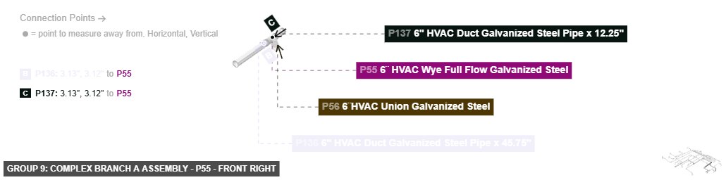 Group 9: Complex Branch A Assembly - Part 6¨ HVAC Wye Full Flow Galvanized Steel - front_right