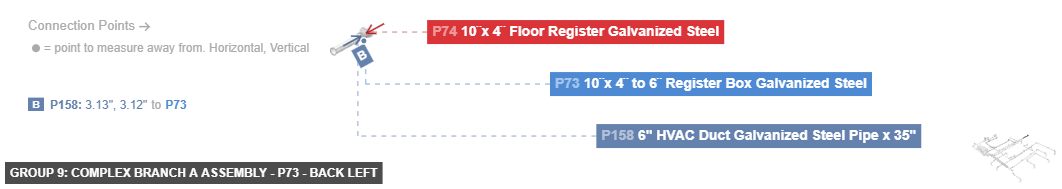 Group 9: Complex Branch A Assembly - Part 10¨x 4¨ to 6¨ Register Box Galvanized Steel - back_left