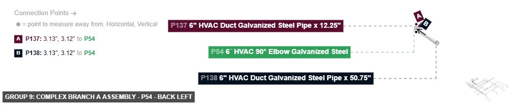 Group 9: Complex Branch A Assembly - Part 6¨ HVAC 90° Elbow Galvanized Steel - back_left