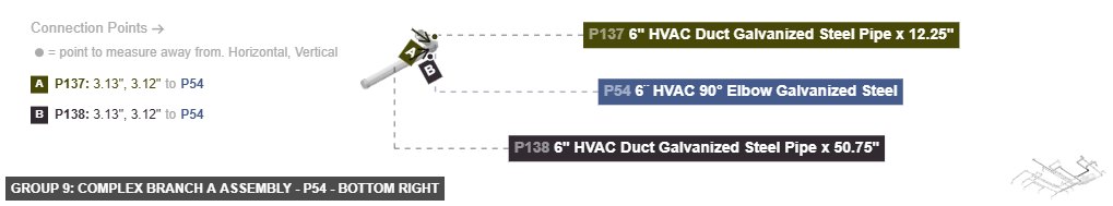 Group 9: Complex Branch A Assembly - Part 6¨ HVAC 90° Elbow Galvanized Steel - bottom_right