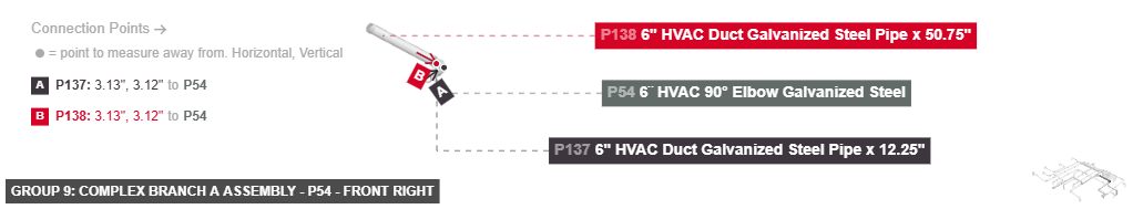 Group 9: Complex Branch A Assembly - Part 6¨ HVAC 90° Elbow Galvanized Steel - front_right