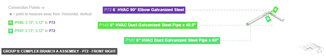 Group 9: Complex Branch A Assembly - Part 6¨ HVAC 90° Elbow Galvanized Steel - front_right
