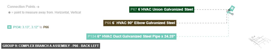 Group 9: Complex Branch A Assembly - Part 6¨ HVAC 90° Elbow Galvanized Steel - back_left