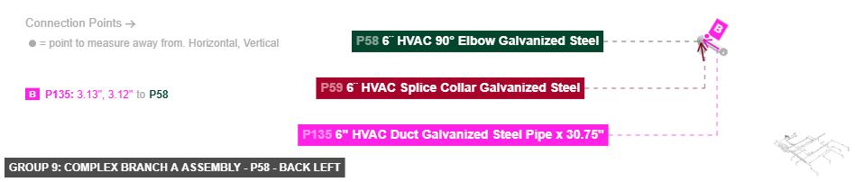 Group 9: Complex Branch A Assembly - Part 6¨ HVAC 90° Elbow Galvanized Steel - back_left