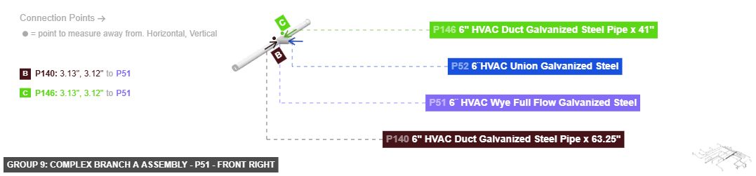 Group 9: Complex Branch A Assembly - Part 6¨ HVAC Wye Full Flow Galvanized Steel - front_right