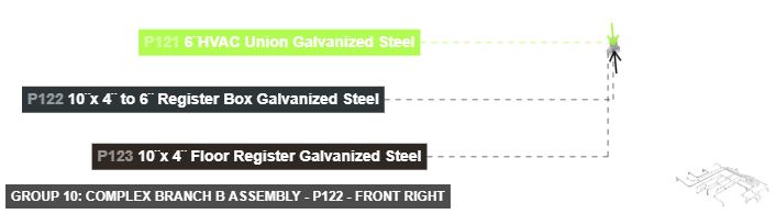 Group 10: Complex Branch B Assembly - Part 10¨x 4¨ to 6¨ Register Box Galvanized Steel - front_right