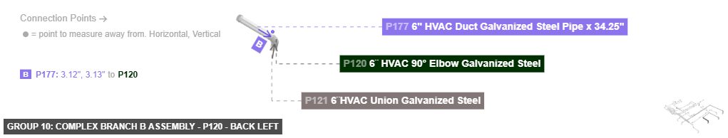 Group 10: Complex Branch B Assembly - Part 6¨ HVAC 90° Elbow Galvanized Steel - back_left
