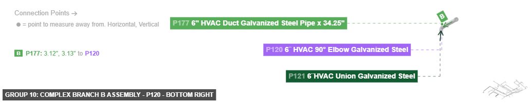 Group 10: Complex Branch B Assembly - Part 6¨ HVAC 90° Elbow Galvanized Steel - bottom_right