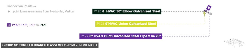 Group 10: Complex Branch B Assembly - Part 6¨ HVAC 90° Elbow Galvanized Steel - front_right