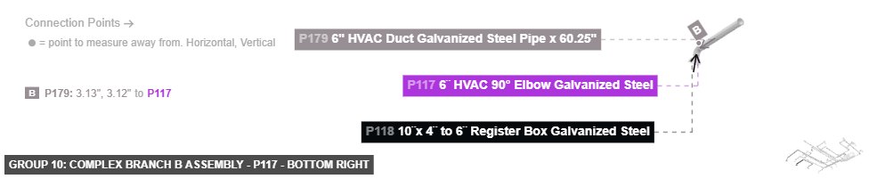 Group 10: Complex Branch B Assembly - Part 6¨ HVAC 90° Elbow Galvanized Steel - bottom_right