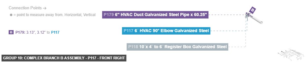 Group 10: Complex Branch B Assembly - Part 6¨ HVAC 90° Elbow Galvanized Steel - front_right
