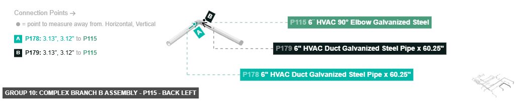Group 10: Complex Branch B Assembly - Part 6¨ HVAC 90° Elbow Galvanized Steel - back_left