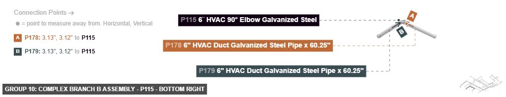 Group 10: Complex Branch B Assembly - Part 6¨ HVAC 90° Elbow Galvanized Steel - bottom_right