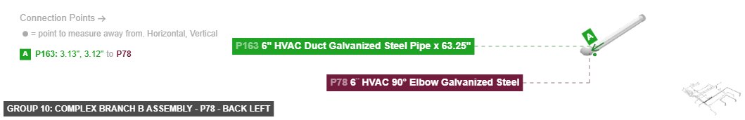 Group 10: Complex Branch B Assembly - Part 6¨ HVAC 90° Elbow Galvanized Steel - back_left