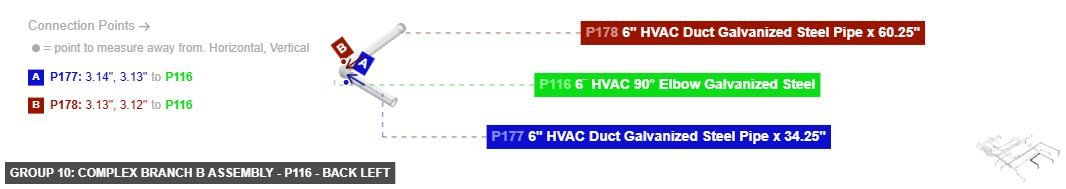 Group 10: Complex Branch B Assembly - Part 6¨ HVAC 90° Elbow Galvanized Steel - back_left