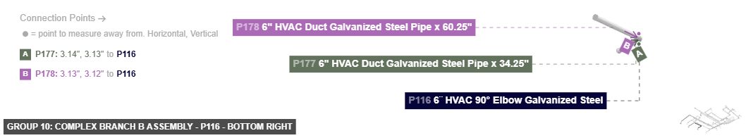 Group 10: Complex Branch B Assembly - Part 6¨ HVAC 90° Elbow Galvanized Steel - bottom_right