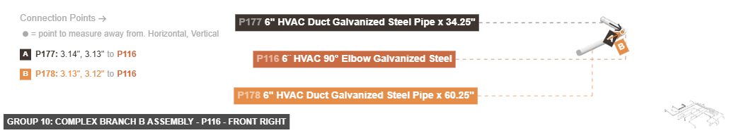 Group 10: Complex Branch B Assembly - Part 6¨ HVAC 90° Elbow Galvanized Steel - front_right