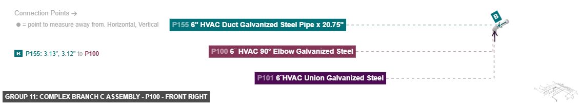 Group 11: Complex Branch C Assembly - Part 6¨ HVAC 90° Elbow Galvanized Steel - front_right