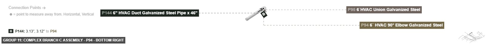 Group 11: Complex Branch C Assembly - Part 6¨ HVAC 90° Elbow Galvanized Steel - bottom_right