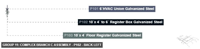 Group 11: Complex Branch C Assembly - Part 10¨x 4¨ to 6¨ Register Box Galvanized Steel - back_left