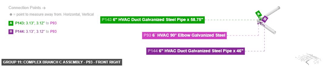 Group 11: Complex Branch C Assembly - Part 6¨ HVAC 90° Elbow Galvanized Steel - front_right