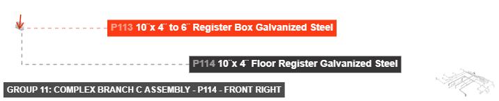 Group 11: Complex Branch C Assembly - Part 10¨x 4¨ Floor Register Galvanized Steel - front_right