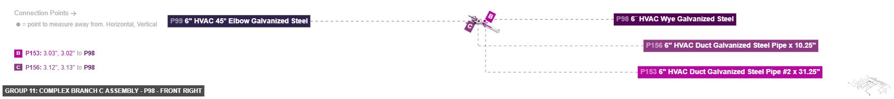 Group 11: Complex Branch C Assembly - Part 6¨ HVAC Wye Galvanized Steel - front_right