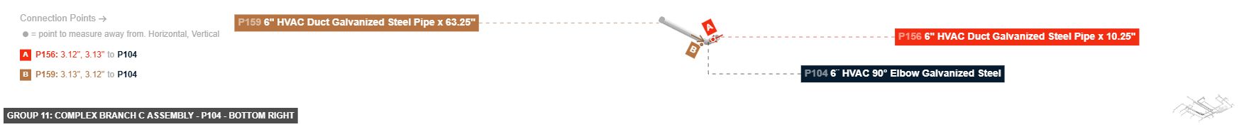 Group 11: Complex Branch C Assembly - Part 6¨ HVAC 90° Elbow Galvanized Steel - bottom_right