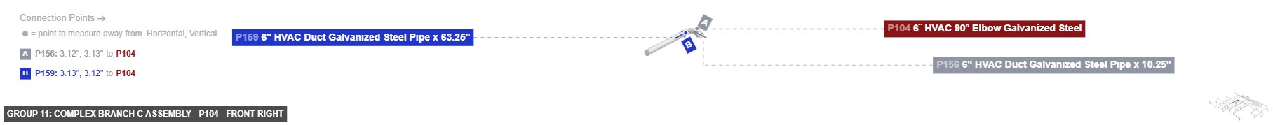 Group 11: Complex Branch C Assembly - Part 6¨ HVAC 90° Elbow Galvanized Steel - front_right
