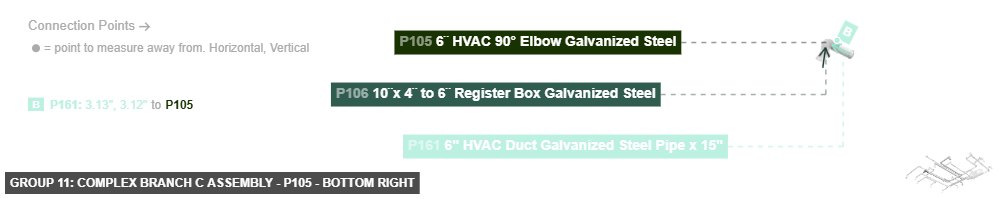 Group 11: Complex Branch C Assembly - Part 6¨ HVAC 90° Elbow Galvanized Steel - bottom_right
