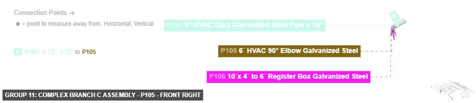 Group 11: Complex Branch C Assembly - Part 6¨ HVAC 90° Elbow Galvanized Steel - front_right