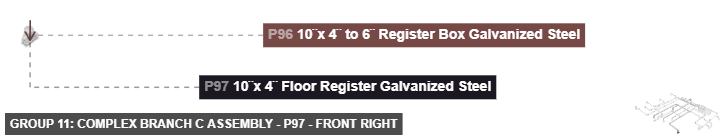 Group 11: Complex Branch C Assembly - Part 10¨x 4¨ Floor Register Galvanized Steel - front_right