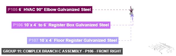 Group 11: Complex Branch C Assembly - Part 10¨x 4¨ to 6¨ Register Box Galvanized Steel - front_right