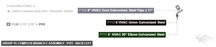 Group 11: Complex Branch C Assembly - Part 6¨ HVAC 90° Elbow Galvanized Steel - back_left