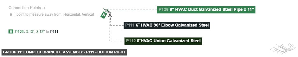 Group 11: Complex Branch C Assembly - Part 6¨ HVAC 90° Elbow Galvanized Steel - bottom_right