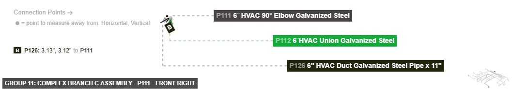 Group 11: Complex Branch C Assembly - Part 6¨ HVAC 90° Elbow Galvanized Steel - front_right