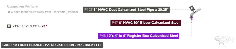 Group 5: Front Branch - P20 Register Run - Part 6¨ HVAC 90° Elbow Galvanized Steel - back_left