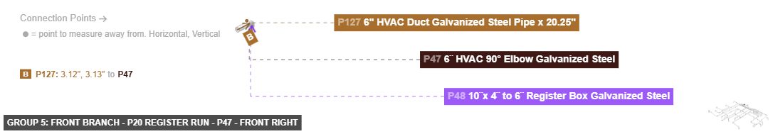 Group 5: Front Branch - P20 Register Run - Part 6¨ HVAC 90° Elbow Galvanized Steel - front_right