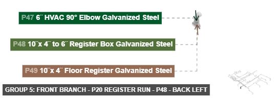 Group 5: Front Branch - P20 Register Run - Part 10¨x 4¨ to 6¨ Register Box Galvanized Steel - back_left