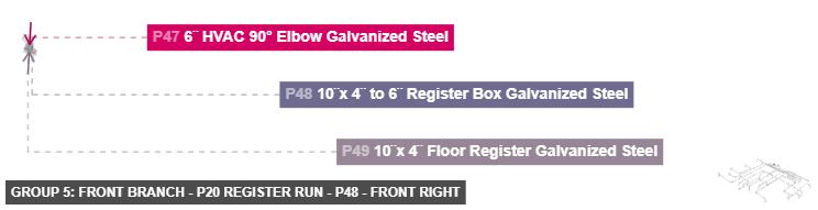 Group 5: Front Branch - P20 Register Run - Part 10¨x 4¨ to 6¨ Register Box Galvanized Steel - front_right