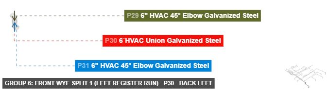 Group 6: Front Wye Split 1 (Left Register Run) - Part 6¨HVAC Union Galvanized Steel - back_left