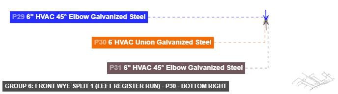 Group 6: Front Wye Split 1 (Left Register Run) - Part 6¨HVAC Union Galvanized Steel - bottom_right