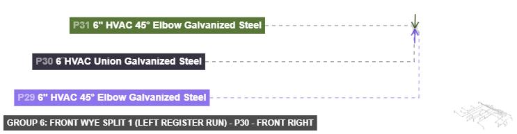Group 6: Front Wye Split 1 (Left Register Run) - Part 6¨HVAC Union Galvanized Steel - front_right