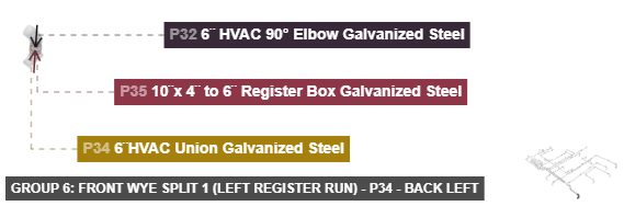 Group 6: Front Wye Split 1 (Left Register Run) - Part 6¨HVAC Union Galvanized Steel - back_left