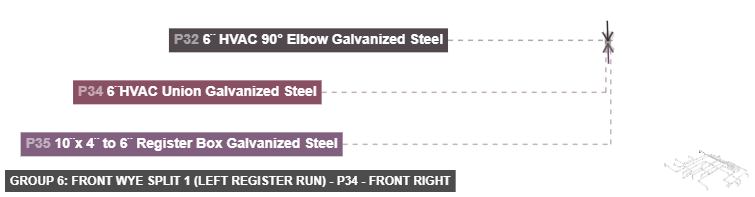 Group 6: Front Wye Split 1 (Left Register Run) - Part 6¨HVAC Union Galvanized Steel - front_right