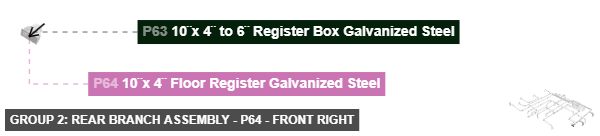 Group 2: Rear Branch Assembly - Part 10¨x 4¨ Floor Register Galvanized Steel - front_right